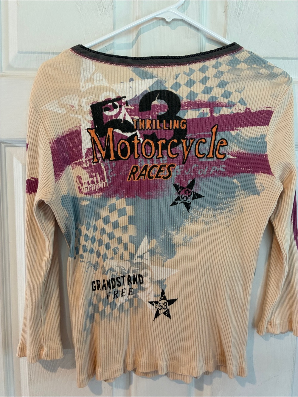 Vanilla Sugar Size Large  Cream Ribbed Motorcycle Graphic Top - Picture 9 of 13